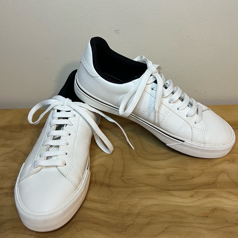 Zara White Leather-look Lace-up Sneakers